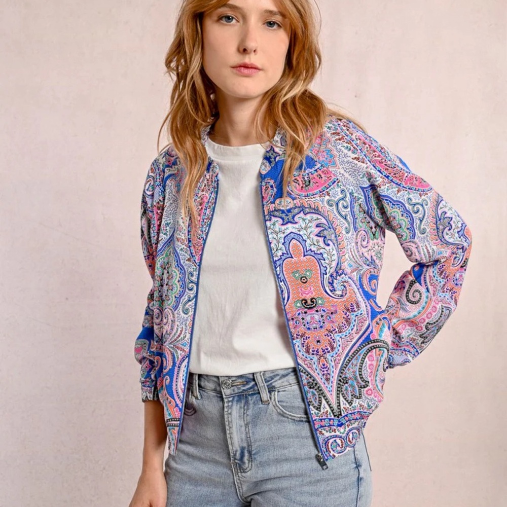 Molly Bracken Paisley Print Women's Bomber Jacket Women’s Sz Large